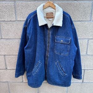 Vintage Sherpa Lined Denim Coat Trucker Jacket Heavyweight Oversized Men’s XL